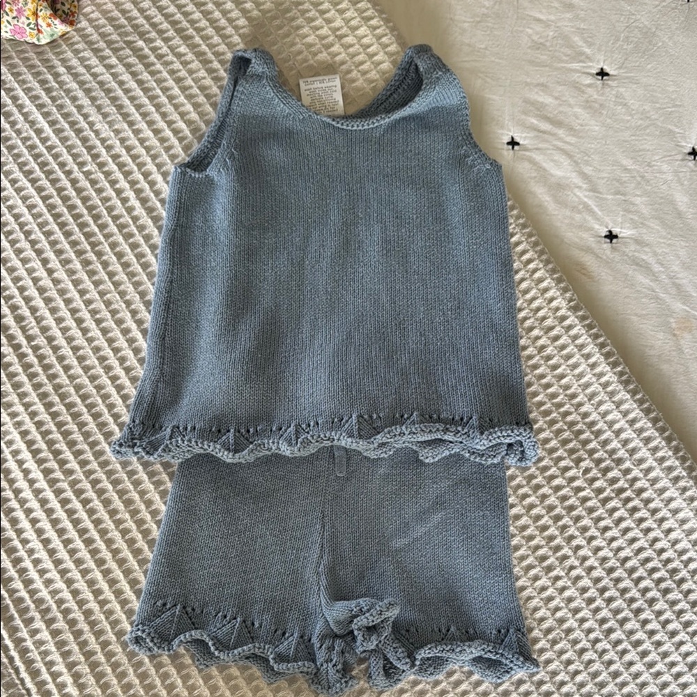 Blue Knit Tank and Shorts Set